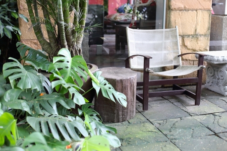 Chair, sit back and relax in the gardenの写真素材