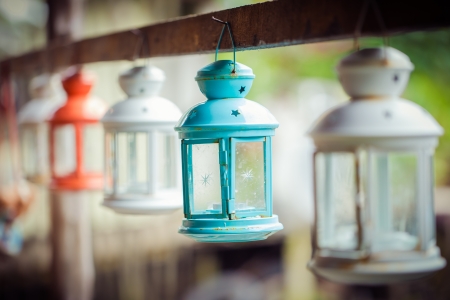 Colorful lamps hangingの写真素材