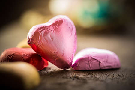 Valentines Day background with red heartsの写真素材