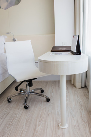 White desk Modern style, the room is cleanの写真素材