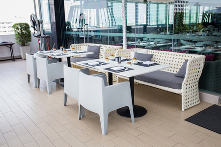 Dining table on the deckの写真素材