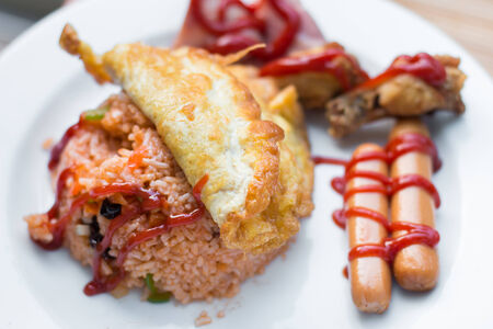 American style breakfast set, fried riceの写真素材