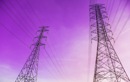 high voltage post.High-voltage tower sky background.の写真素材