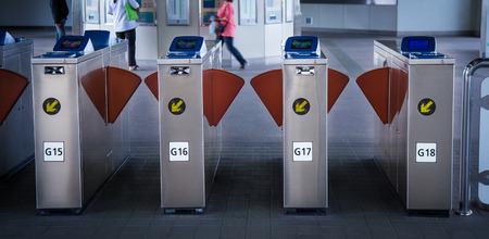 Modern turnstile on a skytrainのeditorial素材