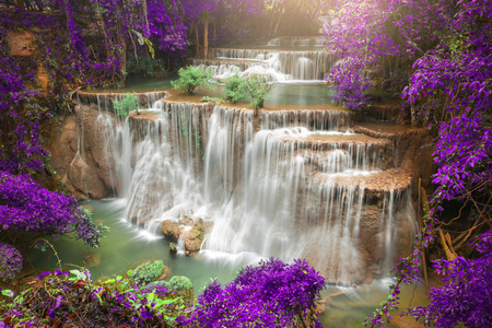 Beautiful waterfall in autumn forest, deep forest waterfall, Kanchanaburi province, Thailandの写真素材