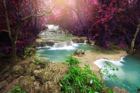 Beautiful waterfall in autumn forest, deep forest waterfall, Kanchanaburi province, Thailandの写真素材