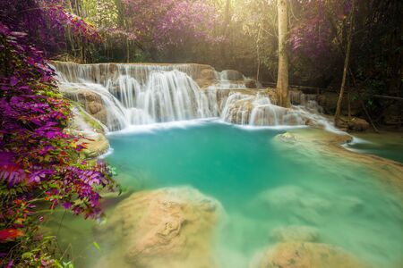 Beautiful waterfall in autumn forest, deep forest waterfall, Kanchanaburi province, Thailandの写真素材