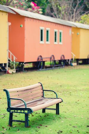 wooden chair,garden chair in the gardenの写真素材