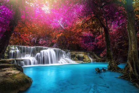 Huay Mae Kamin Waterfall, beautiful waterfall in rainforest at Kanchanaburi province, Thailandの写真素材