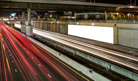 billboard blank for outdoor advertising poster or blank billboard at night time for advertisement. street lightの写真素材