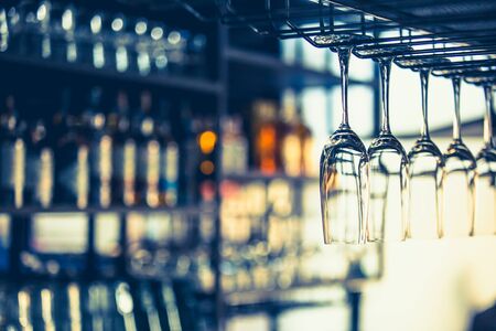 Close up picture of empty glasses in restaurant,Retro styleの写真素材