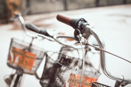 Detail of a Vintage Bicycle Handlebar (vintage color toned image)の写真素材