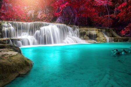 Huay Mae Kamin Waterfall, beautiful waterfall in rainforest at Kanchanaburi province, Thailandの写真素材