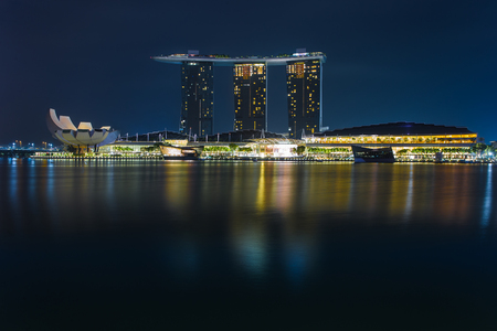 Marina bay Singapore at dusk, Singapore city skylineのeditorial素材