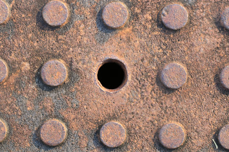 Close up rust on manhole cover steelの写真素材