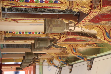 Close up many bells hanging in rowのeditorial素材