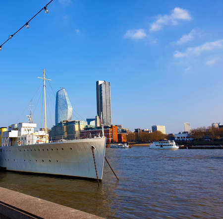 ship on the thames (London)の写真素材