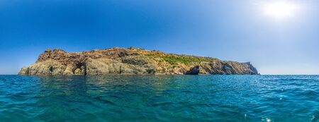 Yachts in the Sea on a background of rocky shores. The concept of an travel, relax, active and healthy life in harmony with nature. Dianas grotto in Sevastopol. Fiolent, Crimeaの写真素材