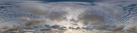 Seamless sky panorama on sunset with multi layered clouds in spherical equirectangular format with...