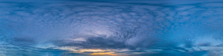 360 panorama of dark blue sunset sky with Cirrocumulus clouds Seamless hdr spherical equirectangular...