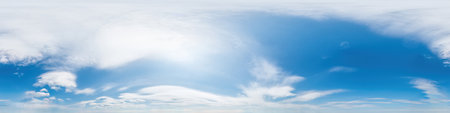 Seamless panorama of sky with light clouds in spherical equirectangular format with complete zenith...