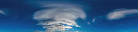 Blue sky with Cirrus clouds Seamless panorama in spherical equirectangular format. Complete zenith for use in 3D graphics, game and for composites in aerial drone 360 degree panoramas as a sky domeの写真素材