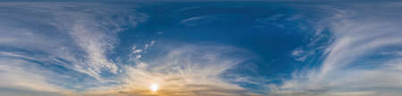 Sky panorama on sunset with Cirrus clouds in Seamless spherical equirectangular format as full...