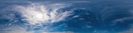 Blue sky panorama with Cirrus clouds. Seamless hdr 360 degree pano in spherical equirectangular...