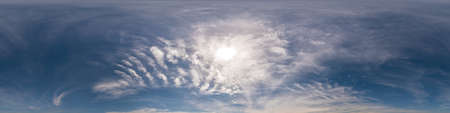 Blue sky panorama with Cirrus clouds. Seamless hdr 360 degree pano in spherical equirectangular...