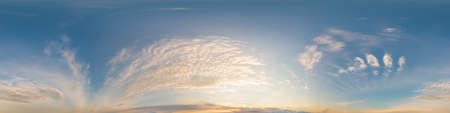 Dark blue sunset sky panorama with Cirrus clouds. Seamless hdr pano in spherical equirectangular...