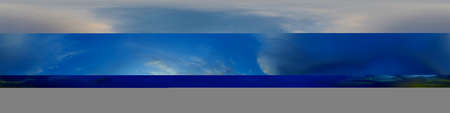 Panorama of a dark blue sunset sky with golden Cumulus clouds. Seamless hdr 360 panorama in...