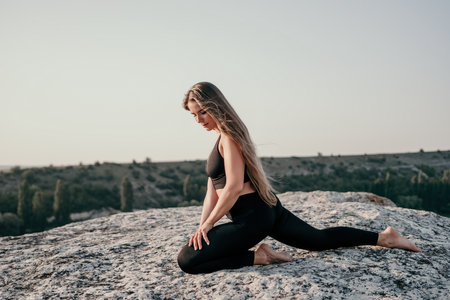 Fitness woman. Well looking middle aged woman with long hair, fitness instructor in leggings and...