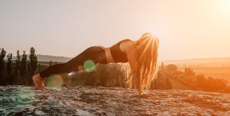 Fitness woman. Well looking middle aged woman with long hair, fitness instructor in leggings and...