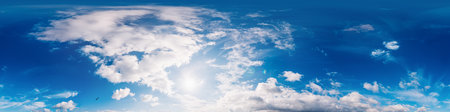 Sky 360 panorama - Bright blue sky filled with fluffy white Cumulus clouds. Seamless hdr spherical...