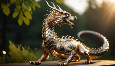 Dragon sculpture from bent wire. Creative figures symbolizing power and success in Chinese culture, especially in the Year of the Dragon, 2024. Present for Chinese New Year of 2024の素材