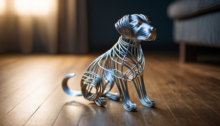 bent wire animal figure on blurred backdrop, abstract wire animal creative figures, art and imagination intersection.の素材