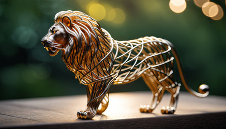 gorilla bent wire figure on blurred backdrop, abstract wire animal creative figures, art and imagination intersection.の素材