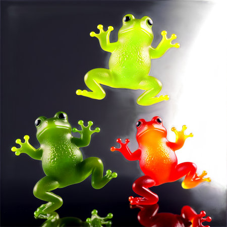 Gummy frogs leaping and hopping in a sour green frenzy with chewy amphibian shaped candiesの素材