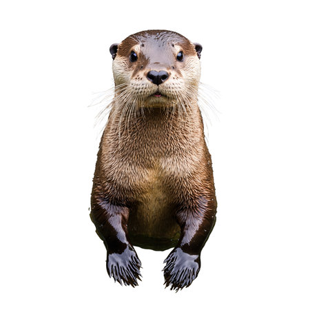 Playful river otter Lontra canadensis swimming gracefully sleek brown fur whiskered face Animal photographyの写真素材