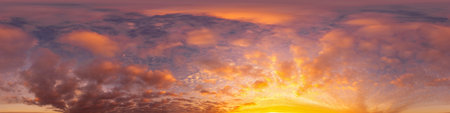 Sky panorama with bright glowing golden clouds. HDR 360 seamless spherical panorama. Full zenith or...