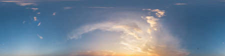 360 panorama of glowing sunset sky with bright Cirrus clouds. Seamless hdr spherical 360 panorama....