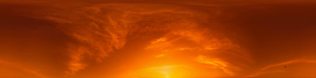 360 panorama of glowing sunset sky with bright pink Cirrus clouds. HDR 360 seamless spherical...