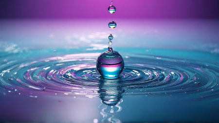 Sparkling water drops falling on a sleek modern product in a professional setting Abstract backgroundの素材