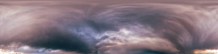 Dark moody rain clouds in dramatic overcast sky. Seamless 360 HDR spherical panorama. Full zenith or...