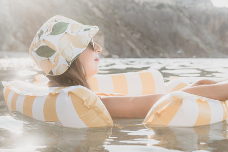 Girl Float Summer Hat Beach Pool Water