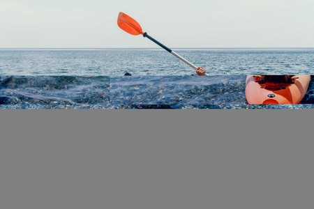 Kayaking Water Sports Woman - A woman kayaking on the water with her arms raised in the air.の写真素材