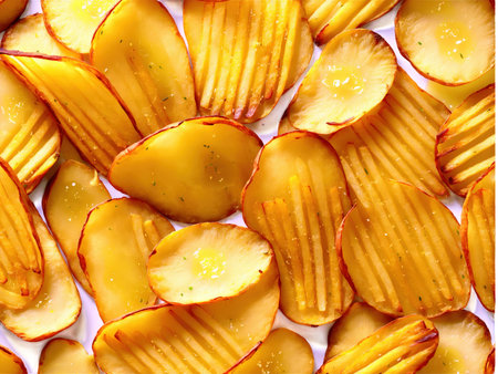 Baked Potato Fries Thinly sliced potatoes baked with olive oil and seasoning until crispy and golden. A healthier alternative toの素材