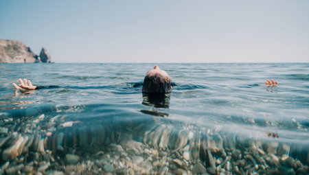 Snorkeling Sea Ocean Person Swimming Underwaterの写真素材