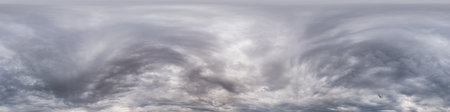 Dark moody rain clouds in dramatic overcast sky. Seamless 360 HDR spherical panorama. Full zenith or...