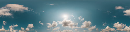 Sky 360 panorama - Bright blue sky filled with fluffy white Cumulus clouds. Seamless hdr spherical...